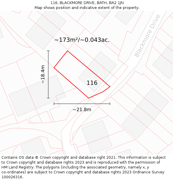 116, BLACKMORE DRIVE, BATH, BA2 1JN: Plot and title map