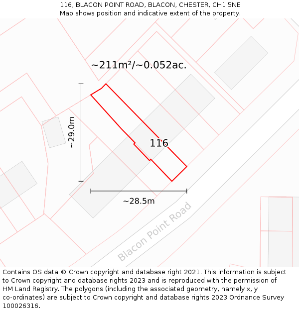 116, BLACON POINT ROAD, BLACON, CHESTER, CH1 5NE: Plot and title map