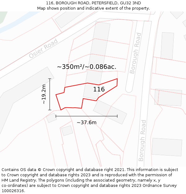 116, BOROUGH ROAD, PETERSFIELD, GU32 3ND: Plot and title map