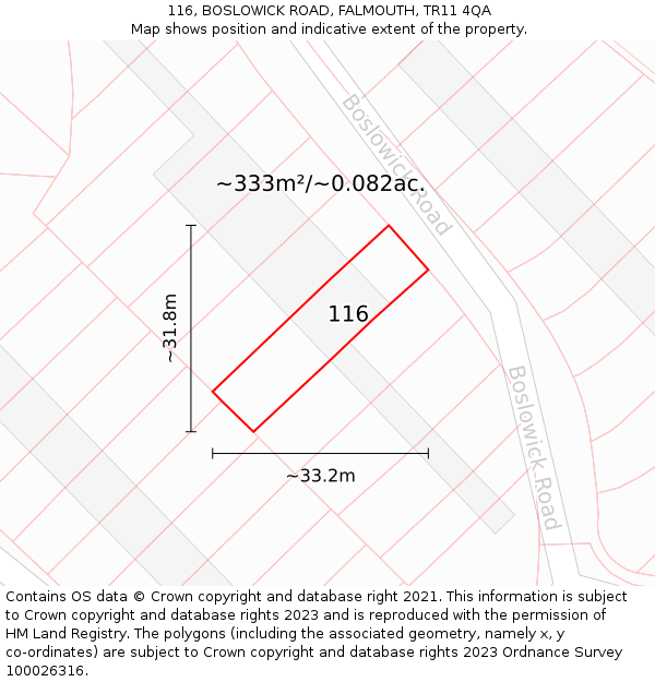 116, BOSLOWICK ROAD, FALMOUTH, TR11 4QA: Plot and title map