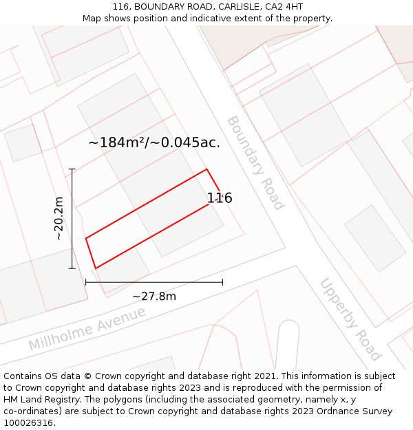 116, BOUNDARY ROAD, CARLISLE, CA2 4HT: Plot and title map