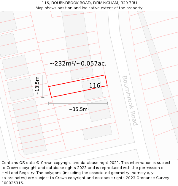 116, BOURNBROOK ROAD, BIRMINGHAM, B29 7BU: Plot and title map