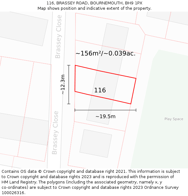 116, BRASSEY ROAD, BOURNEMOUTH, BH9 1PX: Plot and title map