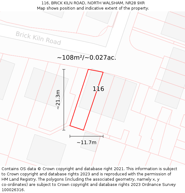 116, BRICK KILN ROAD, NORTH WALSHAM, NR28 9XR: Plot and title map