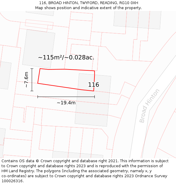 116, BROAD HINTON, TWYFORD, READING, RG10 0XH: Plot and title map
