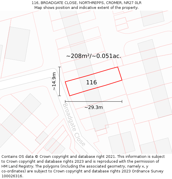 116, BROADGATE CLOSE, NORTHREPPS, CROMER, NR27 0LR: Plot and title map