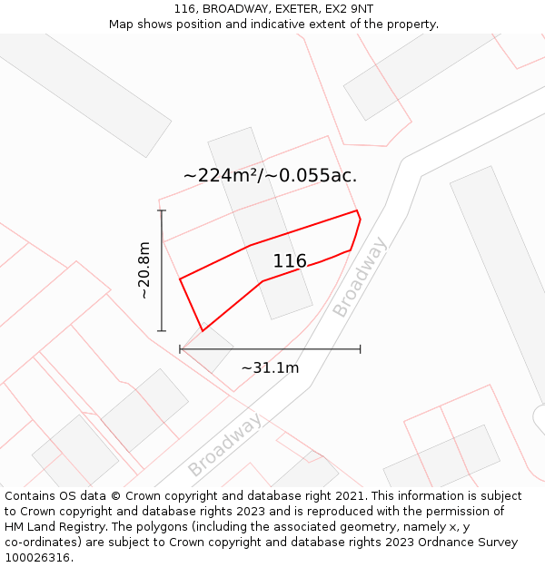 116, BROADWAY, EXETER, EX2 9NT: Plot and title map