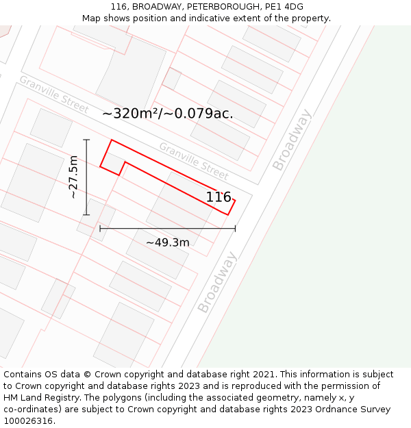 116, BROADWAY, PETERBOROUGH, PE1 4DG: Plot and title map