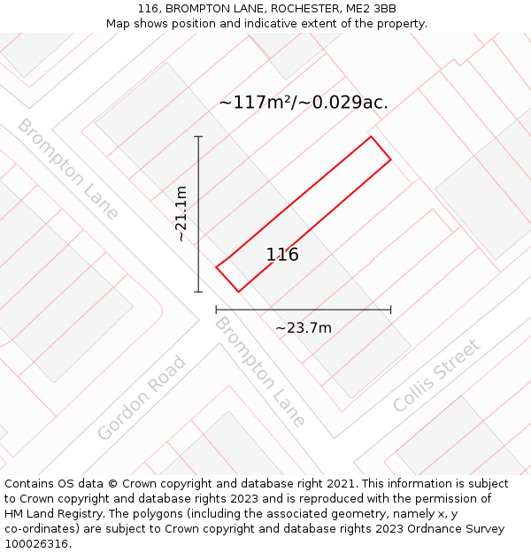 116, BROMPTON LANE, ROCHESTER, ME2 3BB: Plot and title map