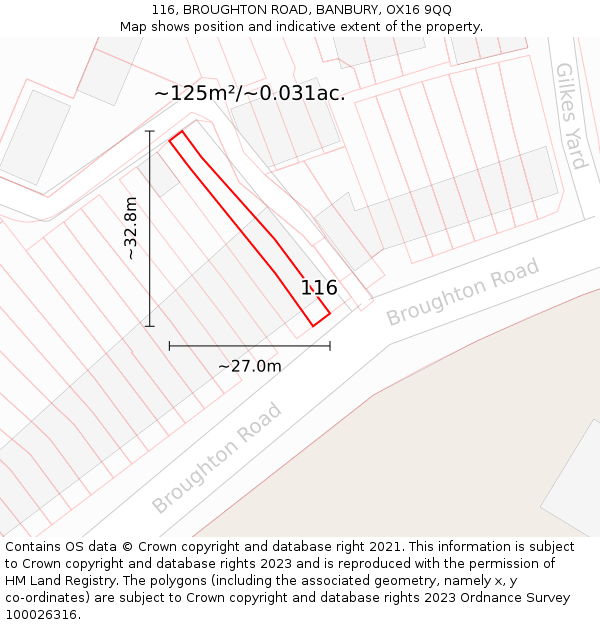 116, BROUGHTON ROAD, BANBURY, OX16 9QQ: Plot and title map