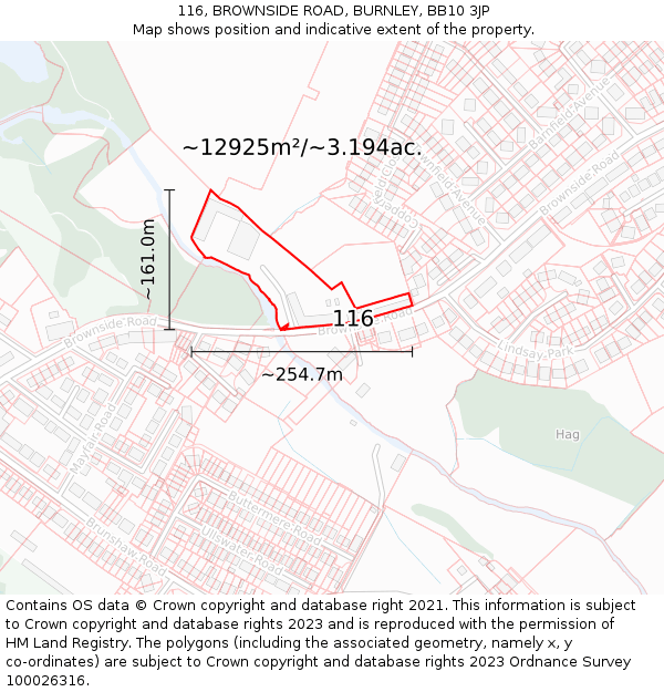 116, BROWNSIDE ROAD, BURNLEY, BB10 3JP: Plot and title map