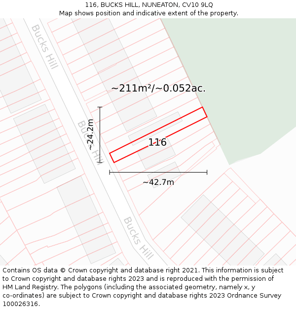 116, BUCKS HILL, NUNEATON, CV10 9LQ: Plot and title map