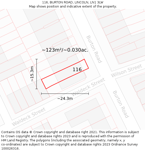 116, BURTON ROAD, LINCOLN, LN1 3LW: Plot and title map