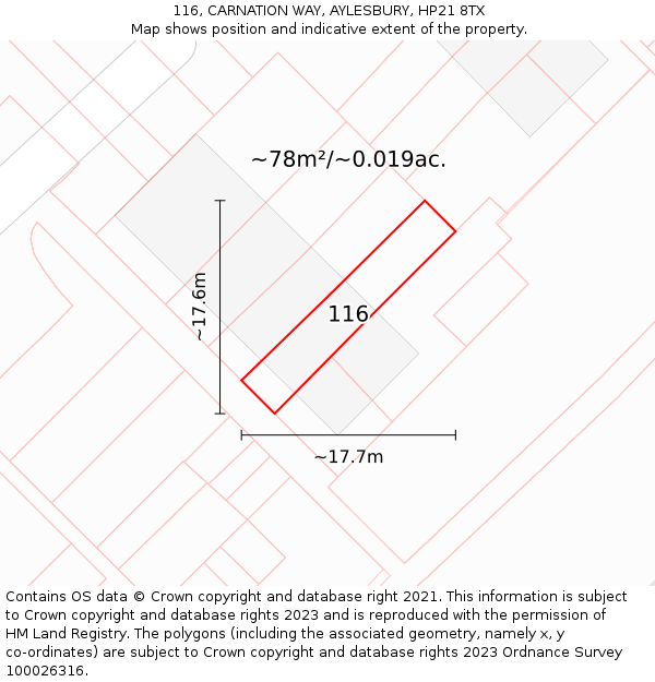 116, CARNATION WAY, AYLESBURY, HP21 8TX: Plot and title map