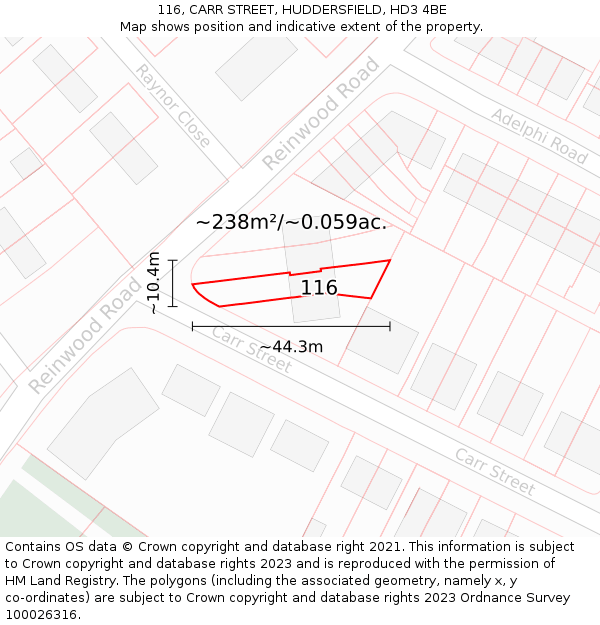 116, CARR STREET, HUDDERSFIELD, HD3 4BE: Plot and title map