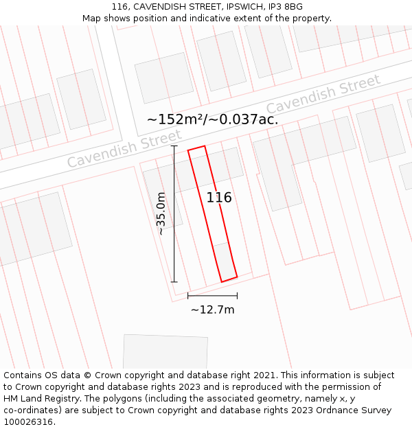 116, CAVENDISH STREET, IPSWICH, IP3 8BG: Plot and title map