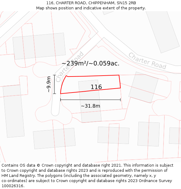 116, CHARTER ROAD, CHIPPENHAM, SN15 2RB: Plot and title map