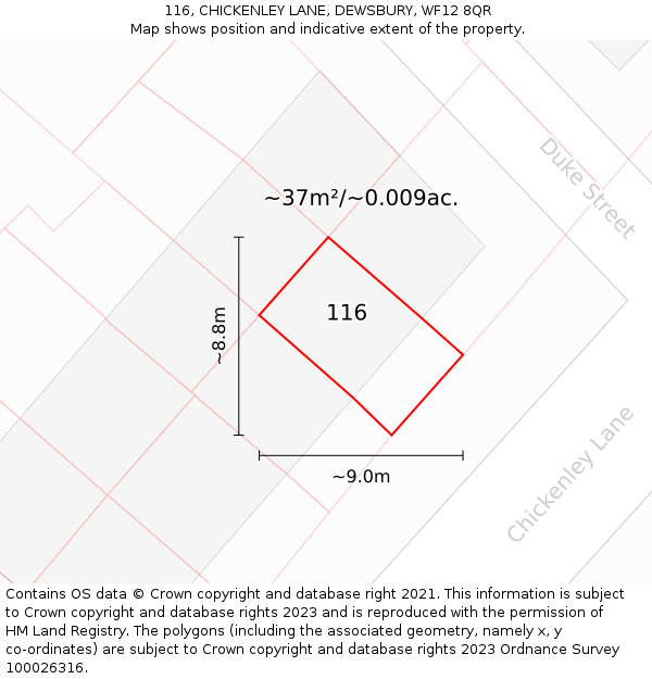 116, CHICKENLEY LANE, DEWSBURY, WF12 8QR: Plot and title map