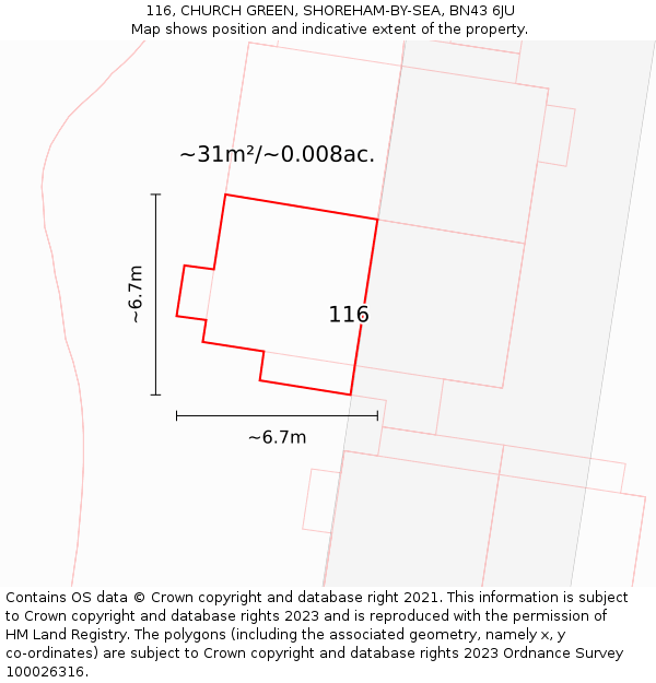 116, CHURCH GREEN, SHOREHAM-BY-SEA, BN43 6JU: Plot and title map