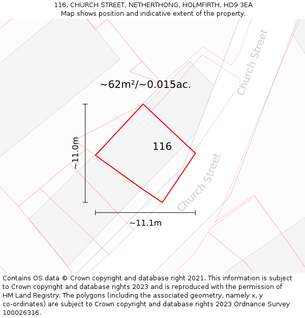 116, CHURCH STREET, NETHERTHONG, HOLMFIRTH, HD9 3EA: Plot and title map