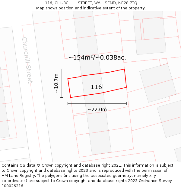 116, CHURCHILL STREET, WALLSEND, NE28 7TQ: Plot and title map