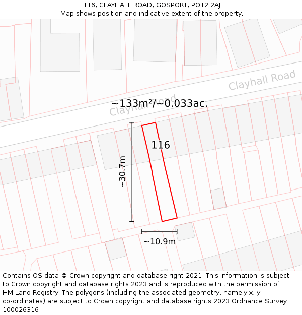116, CLAYHALL ROAD, GOSPORT, PO12 2AJ: Plot and title map