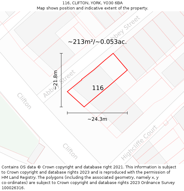 116, CLIFTON, YORK, YO30 6BA: Plot and title map