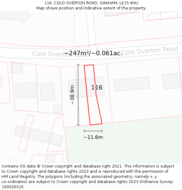 116, COLD OVERTON ROAD, OAKHAM, LE15 6NU: Plot and title map