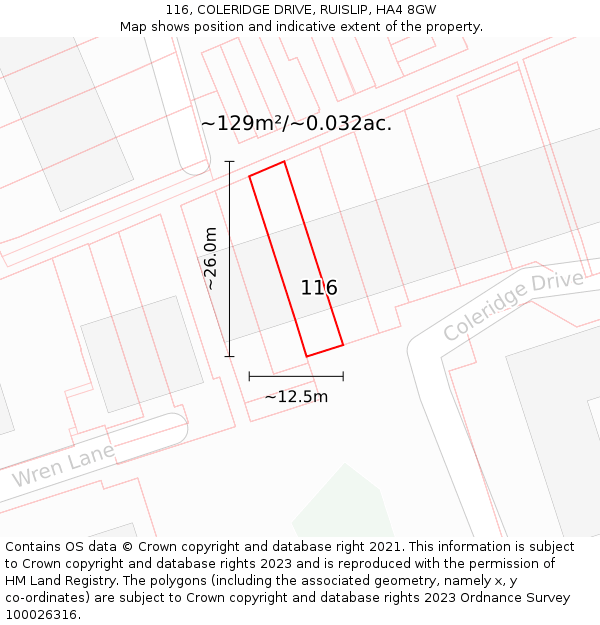 116, COLERIDGE DRIVE, RUISLIP, HA4 8GW: Plot and title map