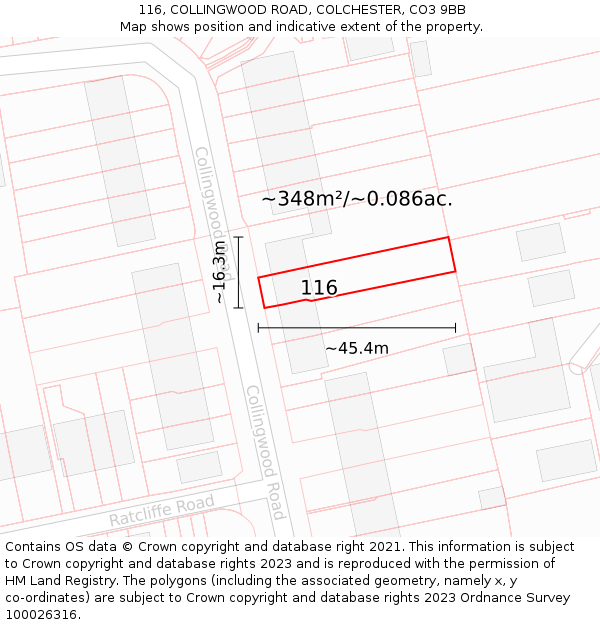116, COLLINGWOOD ROAD, COLCHESTER, CO3 9BB: Plot and title map