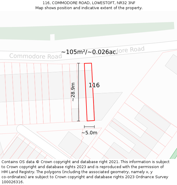 116, COMMODORE ROAD, LOWESTOFT, NR32 3NF: Plot and title map