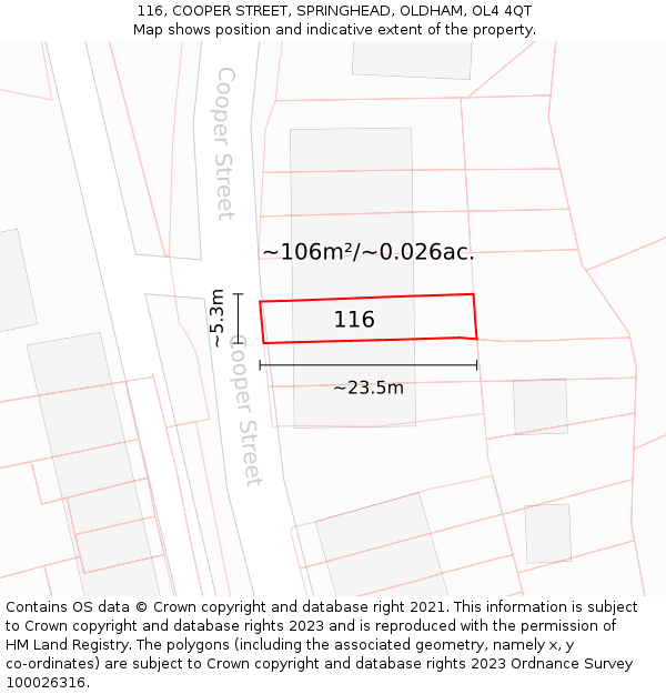 116, COOPER STREET, SPRINGHEAD, OLDHAM, OL4 4QT: Plot and title map