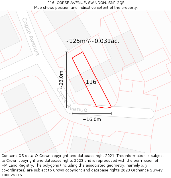 116, COPSE AVENUE, SWINDON, SN1 2QF: Plot and title map