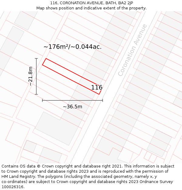 116, CORONATION AVENUE, BATH, BA2 2JP: Plot and title map