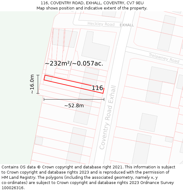 116, COVENTRY ROAD, EXHALL, COVENTRY, CV7 9EU: Plot and title map