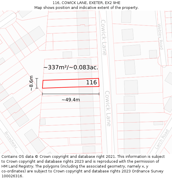 116, COWICK LANE, EXETER, EX2 9HE: Plot and title map