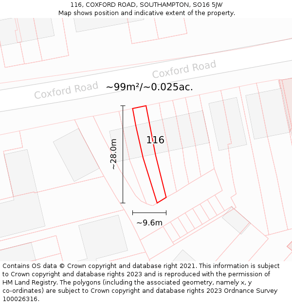 116, COXFORD ROAD, SOUTHAMPTON, SO16 5JW: Plot and title map