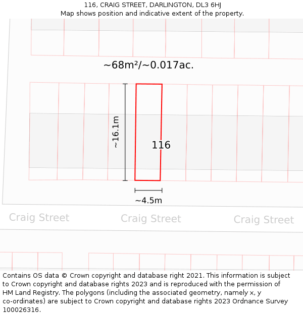 116, CRAIG STREET, DARLINGTON, DL3 6HJ: Plot and title map