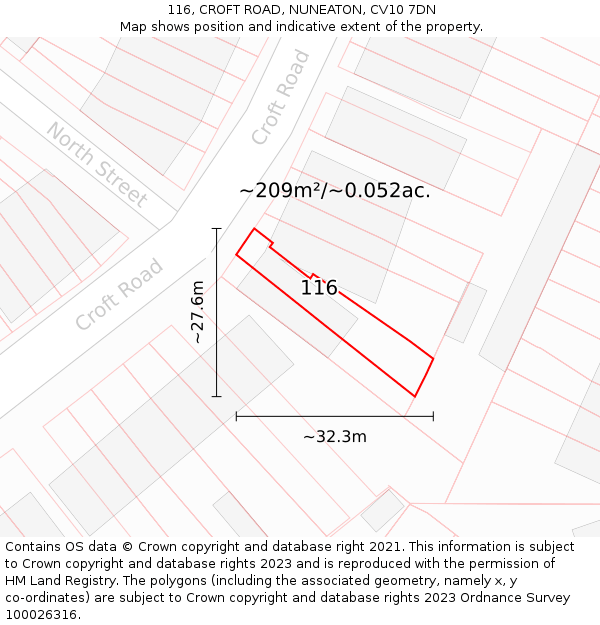 116, CROFT ROAD, NUNEATON, CV10 7DN: Plot and title map