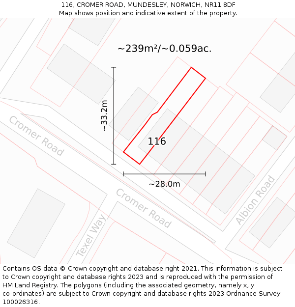 116, CROMER ROAD, MUNDESLEY, NORWICH, NR11 8DF: Plot and title map