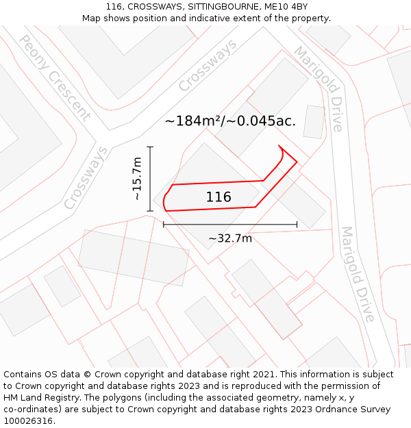 116, CROSSWAYS, SITTINGBOURNE, ME10 4BY: Plot and title map