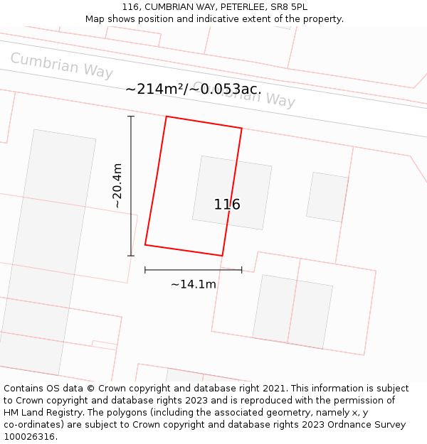 116, CUMBRIAN WAY, PETERLEE, SR8 5PL: Plot and title map