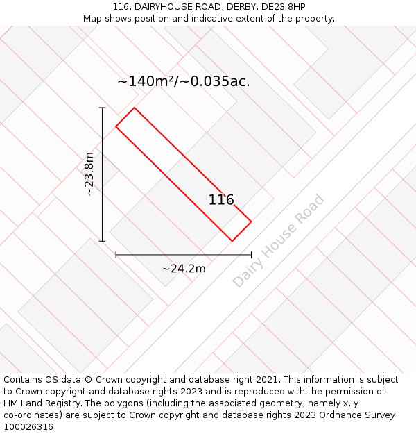 116, DAIRYHOUSE ROAD, DERBY, DE23 8HP: Plot and title map