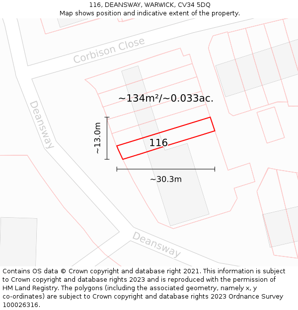 116, DEANSWAY, WARWICK, CV34 5DQ: Plot and title map