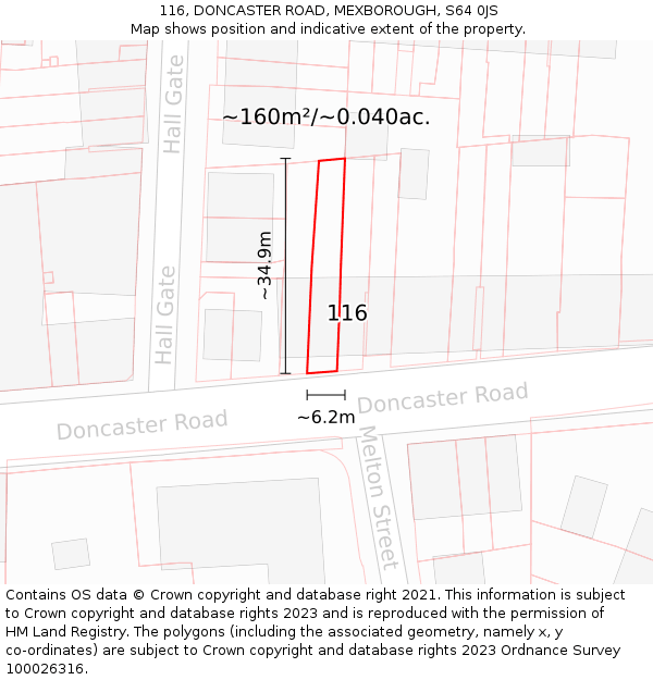 116, DONCASTER ROAD, MEXBOROUGH, S64 0JS: Plot and title map