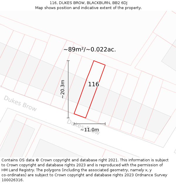 116, DUKES BROW, BLACKBURN, BB2 6DJ: Plot and title map