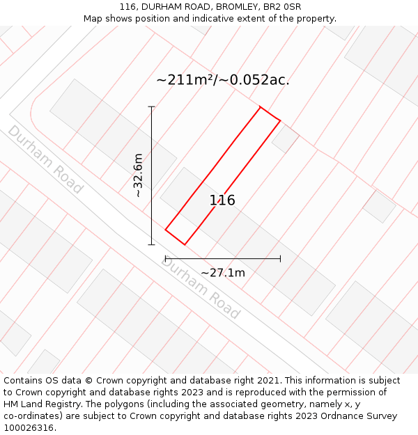 116, DURHAM ROAD, BROMLEY, BR2 0SR: Plot and title map