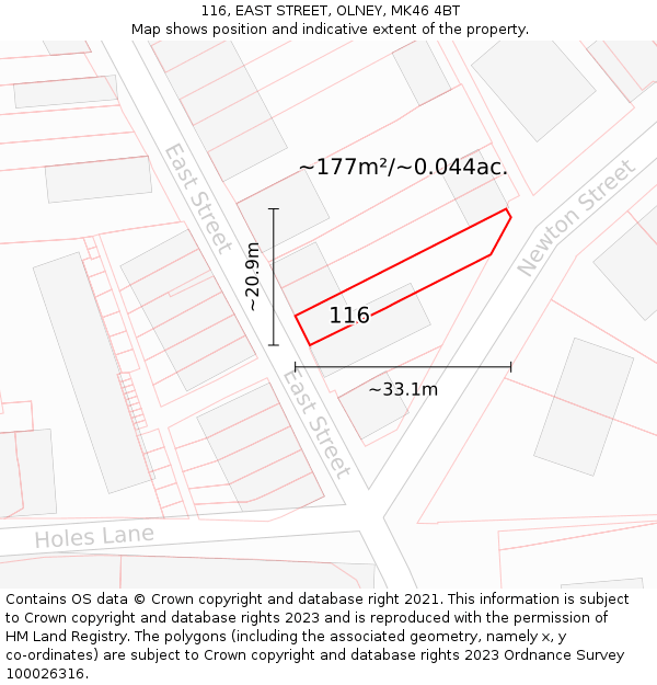 116, EAST STREET, OLNEY, MK46 4BT: Plot and title map