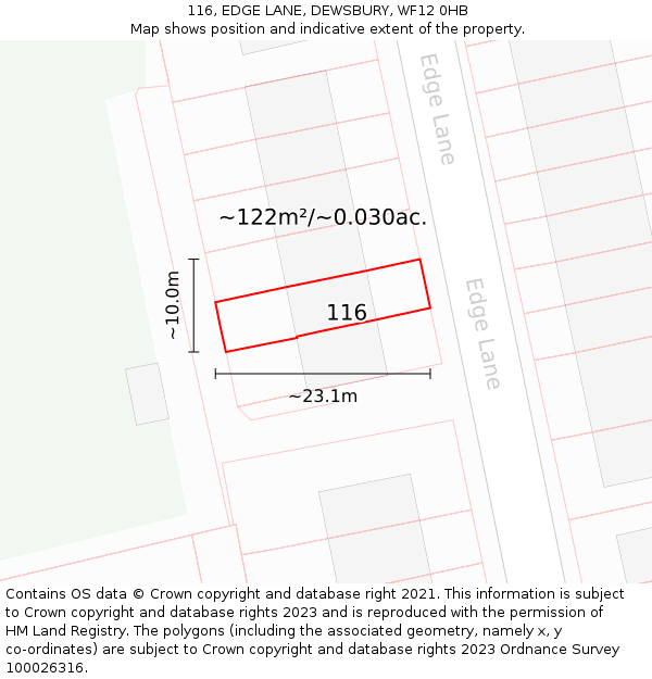 116, EDGE LANE, DEWSBURY, WF12 0HB: Plot and title map