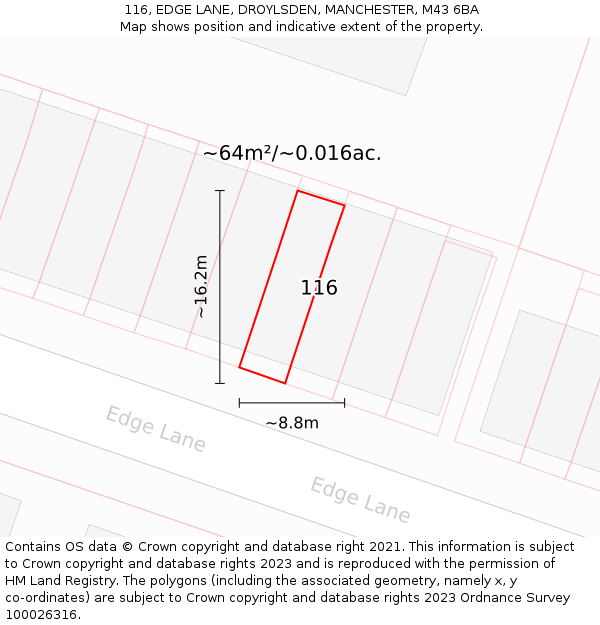 116, EDGE LANE, DROYLSDEN, MANCHESTER, M43 6BA: Plot and title map